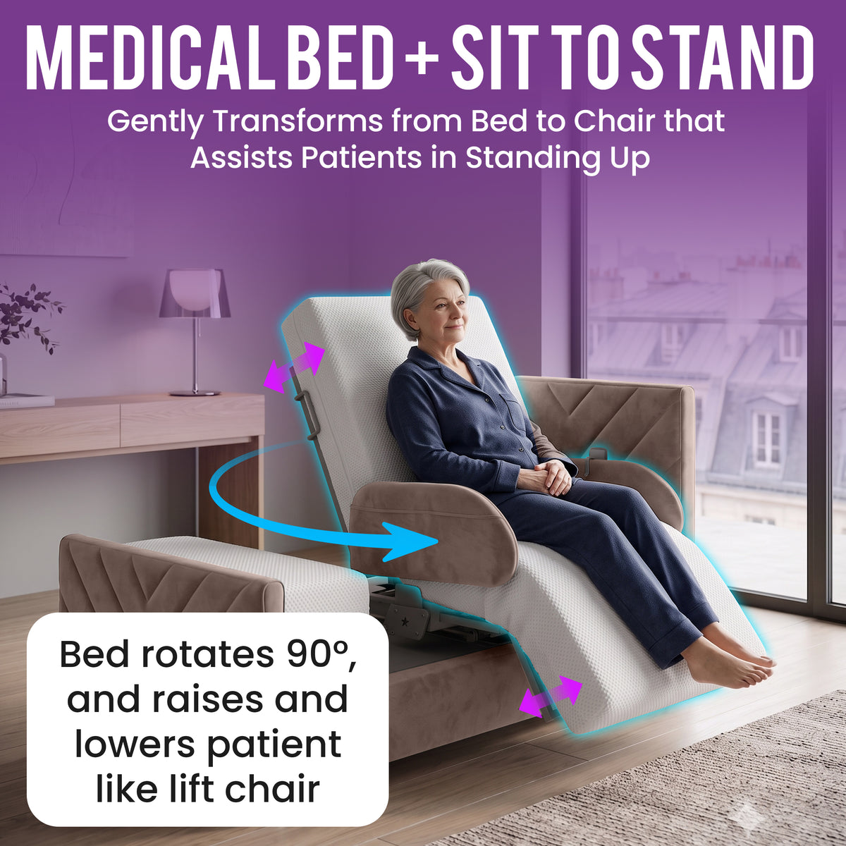 Rotating Hospital Bed, Full Electric Sit To Stand Lift Medical Bed