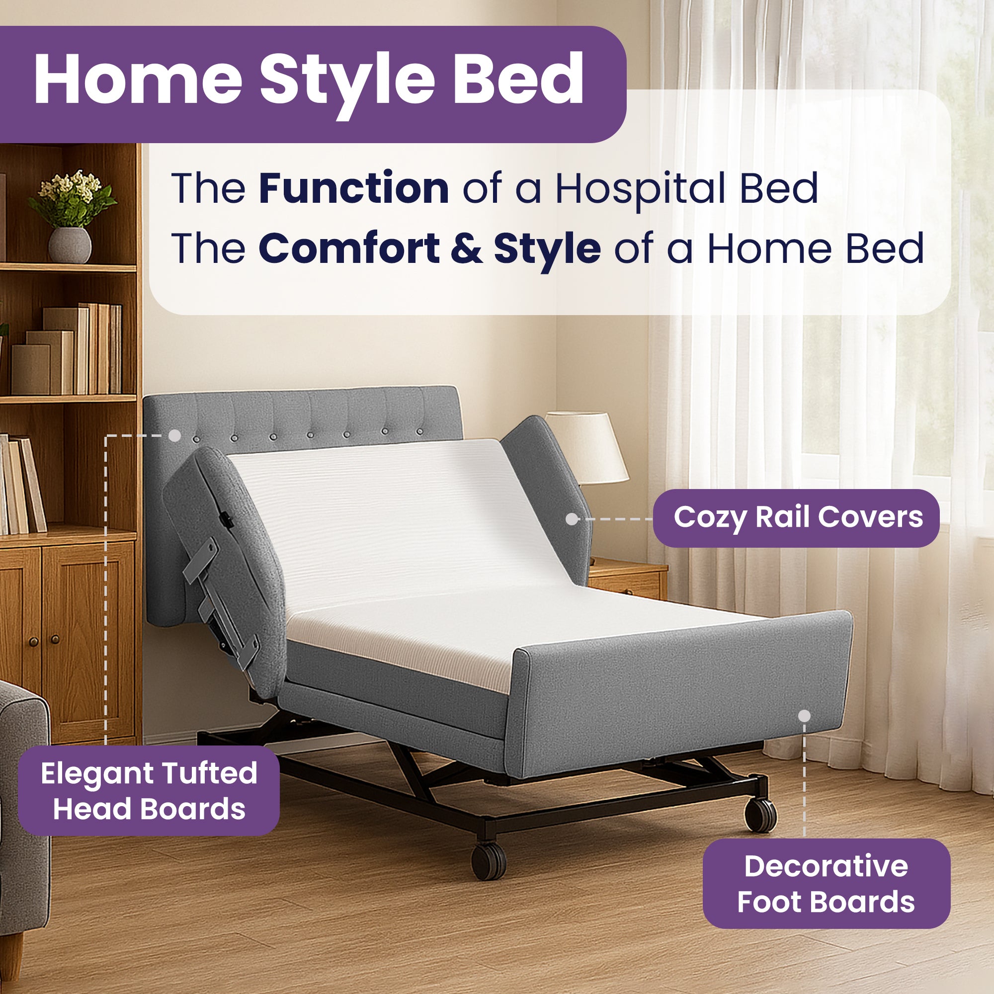 Home Style Electric Adjustable Hospital Bed with 8” Gel Memory Foam Mattress