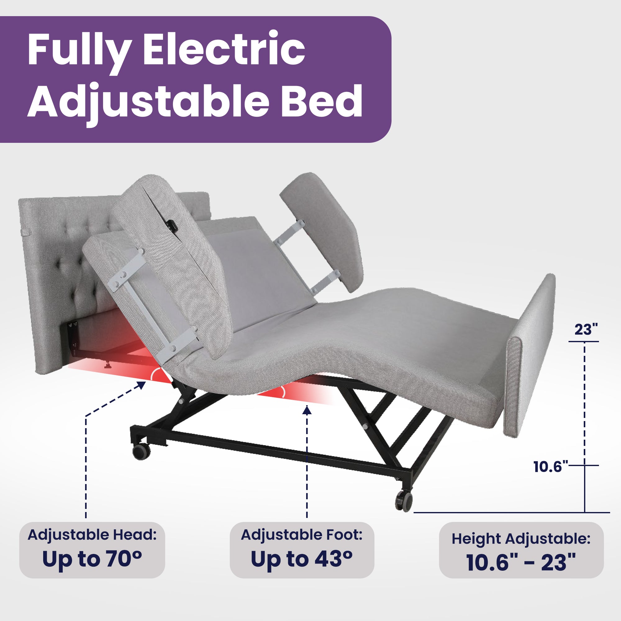 Home Style Electric Adjustable Hospital Bed with 8” Gel Memory Foam Mattress