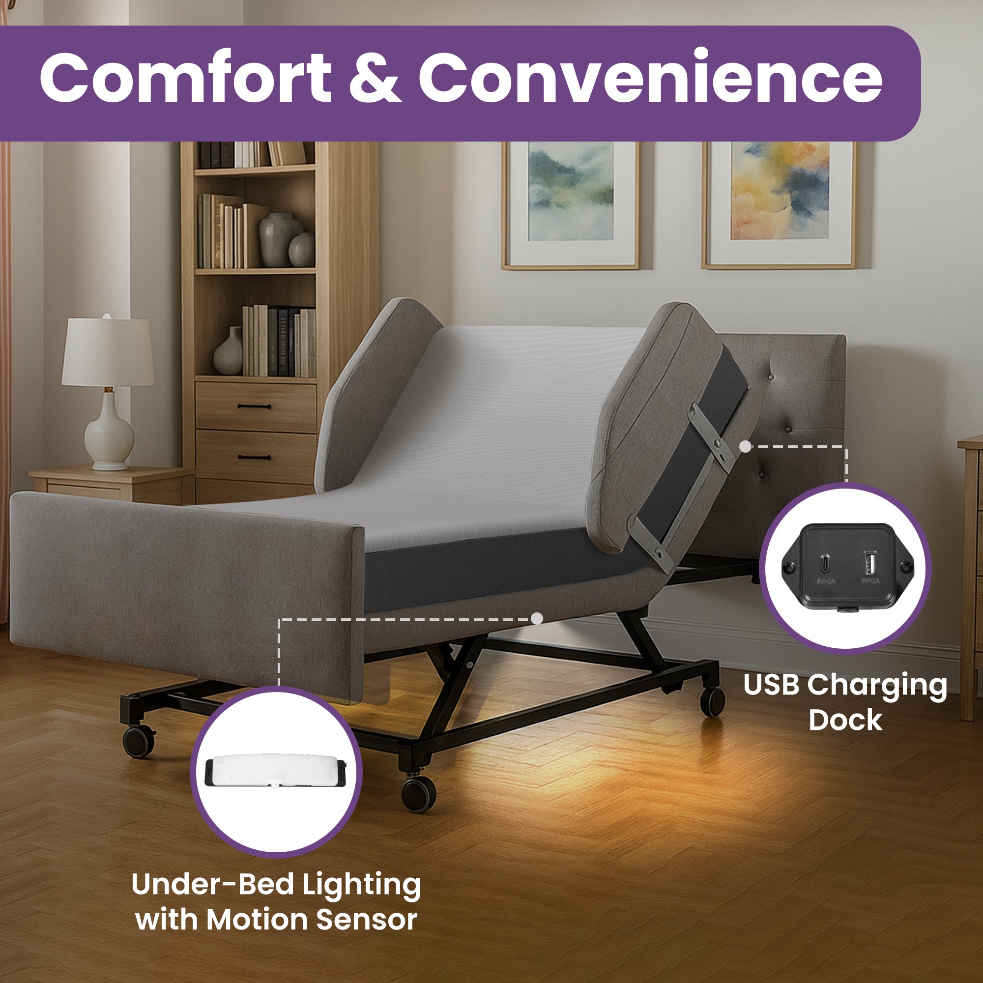 Home Style Electric Adjustable Hospital Bed with 8” Gel Memory Foam Mattress
