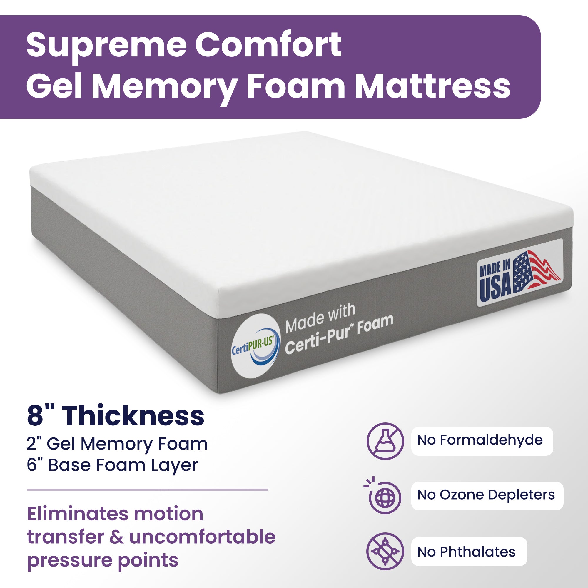 Home Style Electric Adjustable Hospital Bed with 8” Gel Memory Foam Mattress