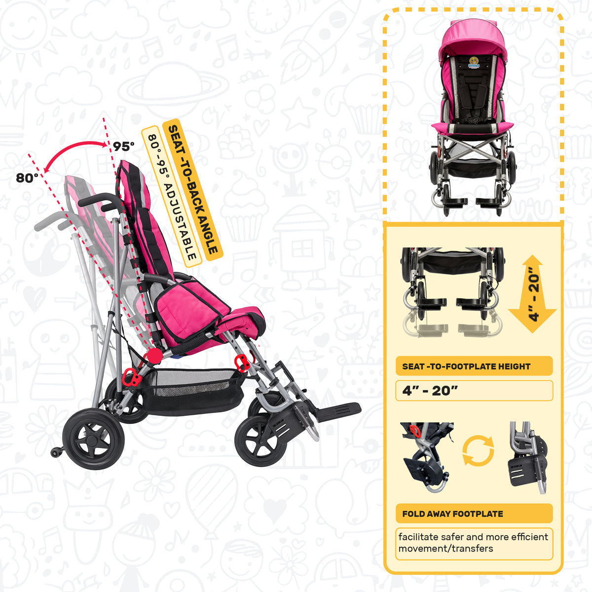 Cochecito pediátrico adaptable para necesidades especiales SMILEZ
