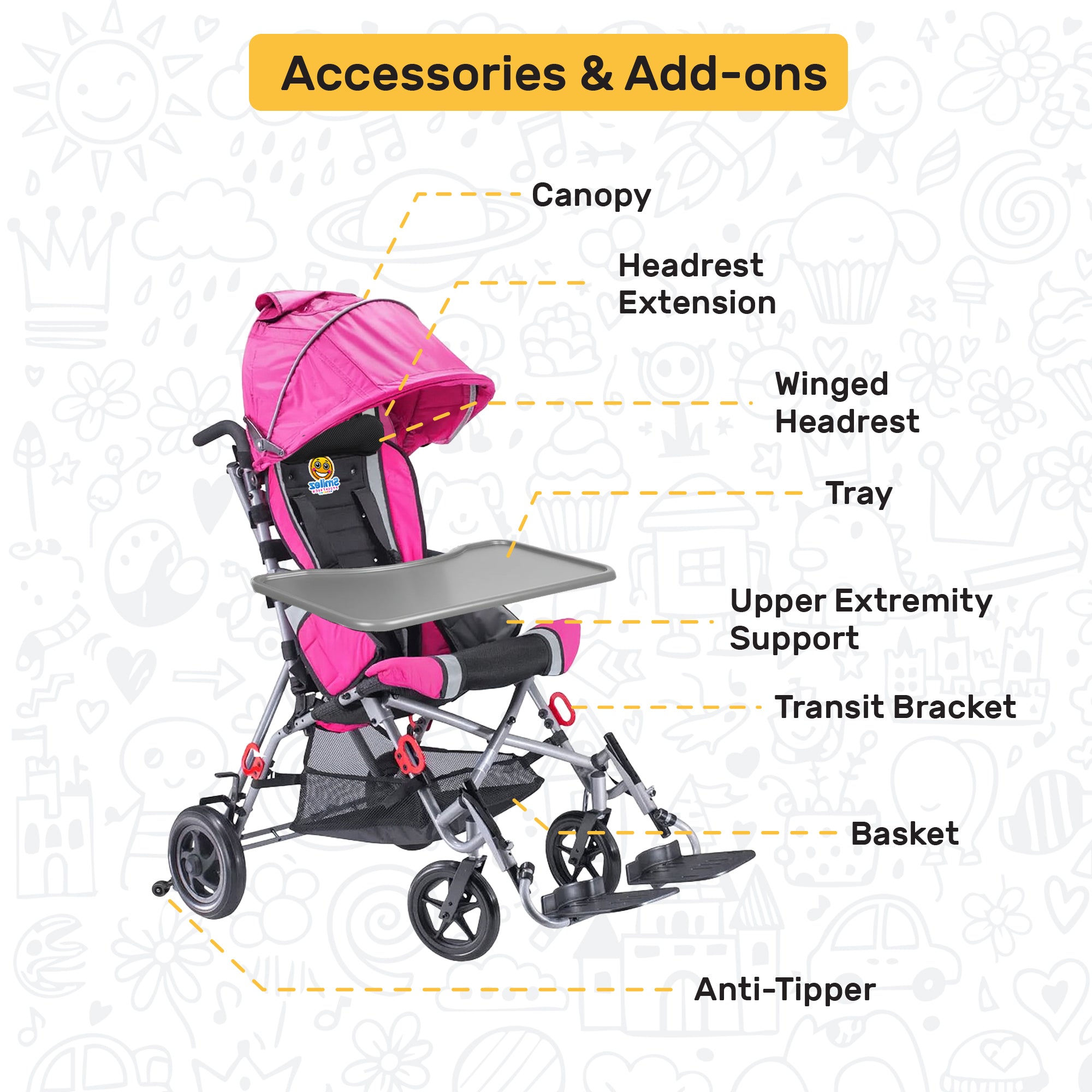 Cochecito pediátrico adaptable para necesidades especiales SMILEZ