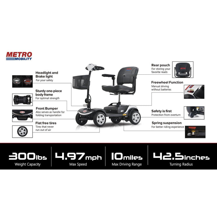 Metro Mobility M1 Limited Edition Travel Mobility Scooter - Chrome - Shop Home Med