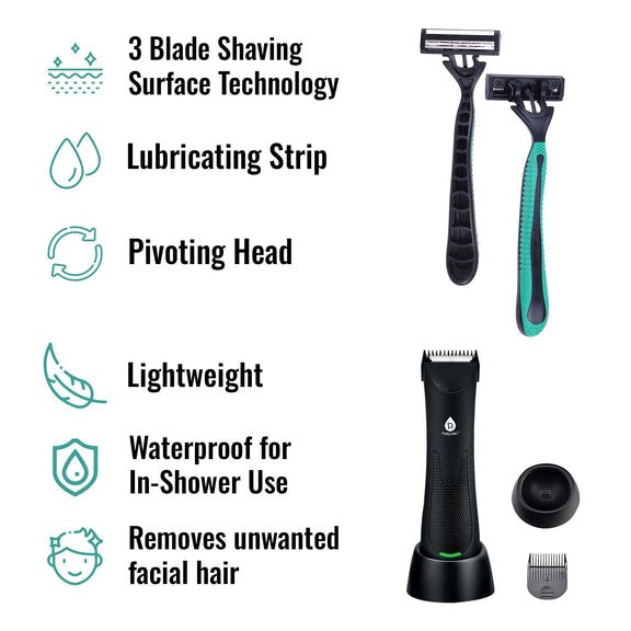 Pursonic Mario Lopez Wireless Body Hair Trimmer and Shaver, and Disposable Razors with 3 Blade Shaving Surface Technology shophomemed
