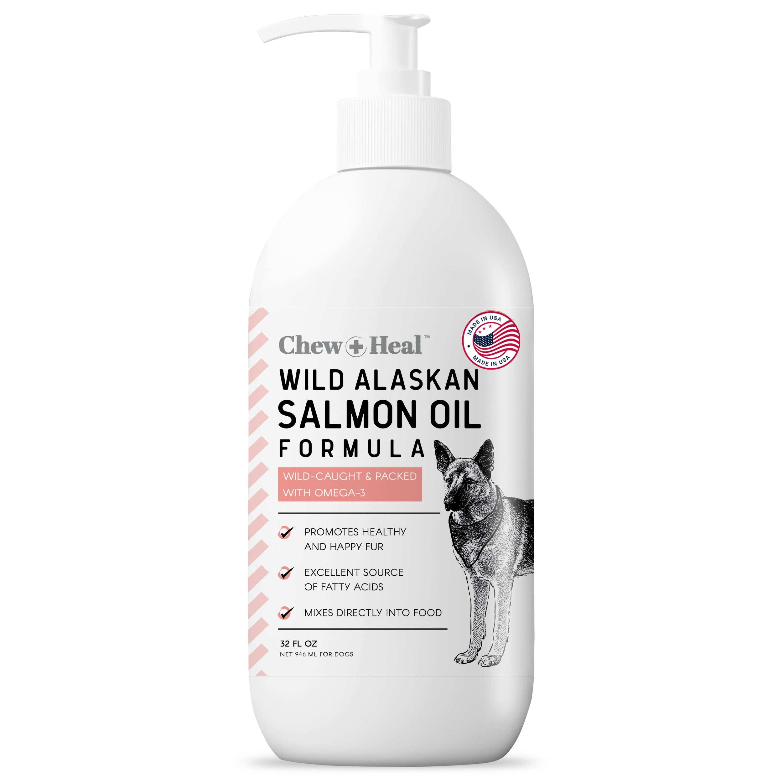 Chew + Heal Pure Wild Alaskan Salmon Oil for Dogs - Pump Cap Bottle