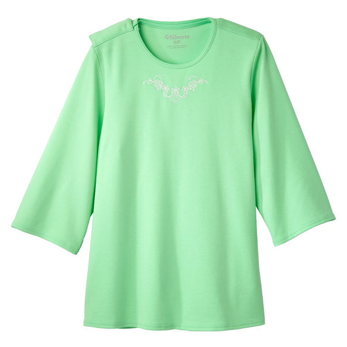 Silverts Women's Open Back 3/4 Length Sleeve Adaptive Shirt with Embroidery