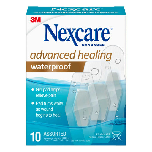 Nexcare Advanced Healing Hydrocolloid Waterproof Bandages Assorted - 10 Ct