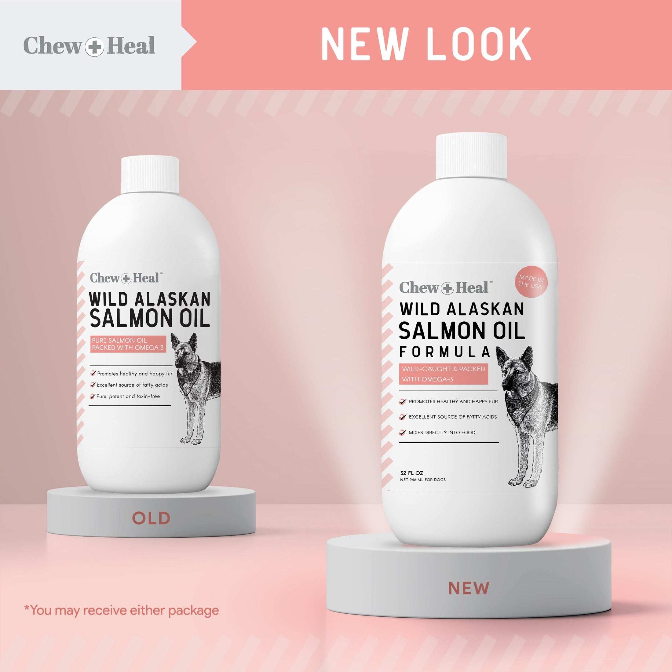 Chew + Heal Pure Wild Alaskan Salmon Oil for Dogs - Pump Cap Bottle