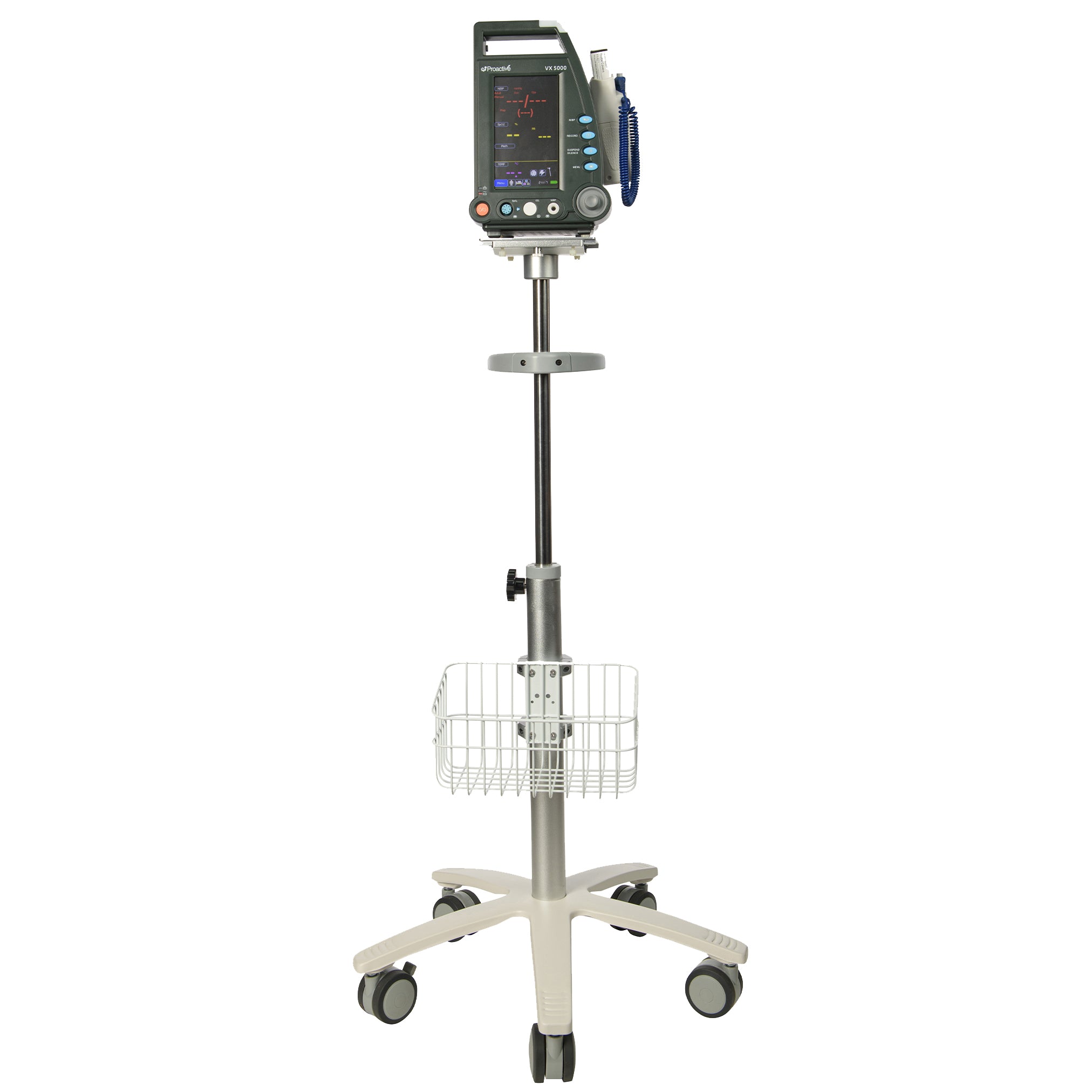 Proactive Medical Protekt VX 5000 Vital Signs Monitor with Stand - Basket & Wheels – NIBP - SpO2 - Pulse - Temperature