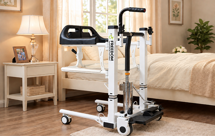Freedom Boost transfer lift beside a bed