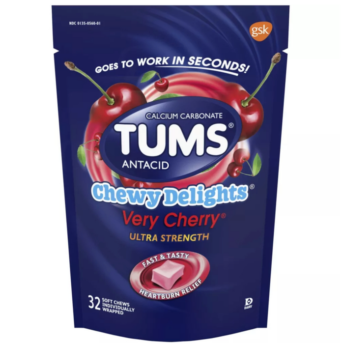 Tums Ultra Delight Chewy Antacids  Very Cherry - 32 Ct