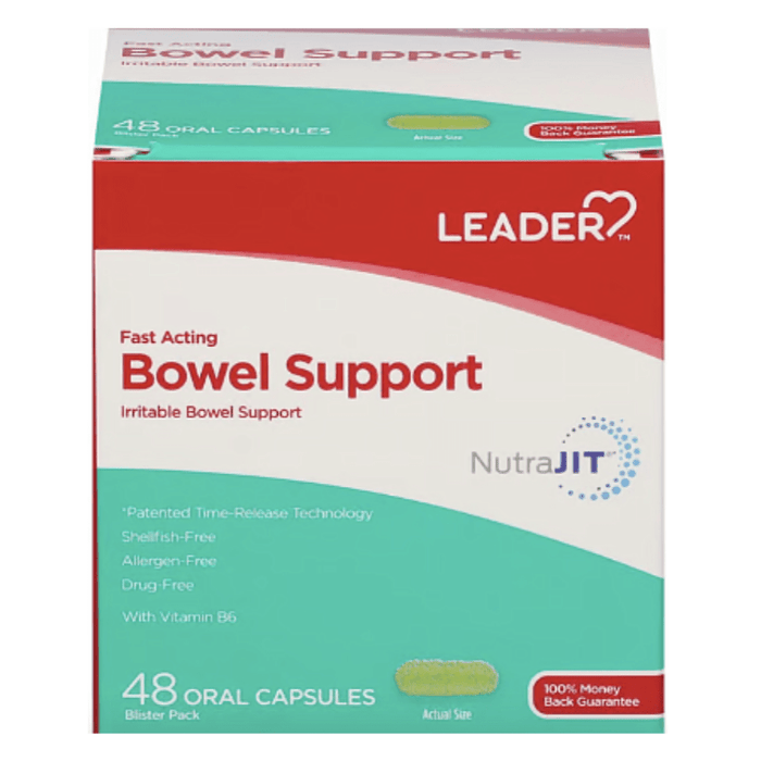 Leader Fast Acting Bowel Support Capsules - 48 Ct