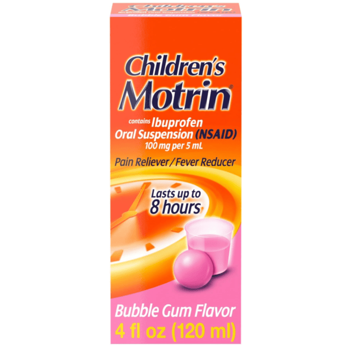 Motrin Children's Pain Reliever Oral Liquid Suspension Bubble Gum Flavor