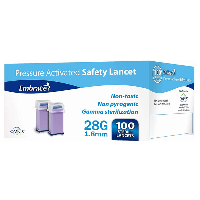 Embrace Sterile Safety Lancet 1.8 Mm Depth 28 Gauge Lancing Device Not Required - 100 Ct