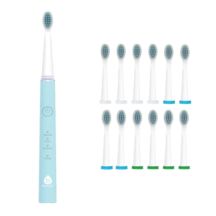 Pursonic USB Rechargeable Sonic toothbrush with 12 Brush Heads