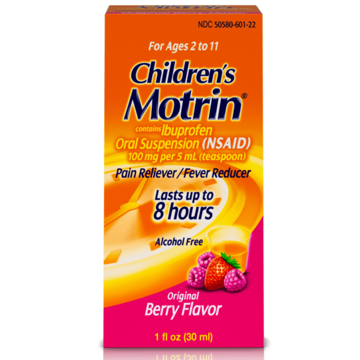 Motrin Children's Liquid  Ibuprofen Pain Reliever & Fever Reducer Berry Flavor