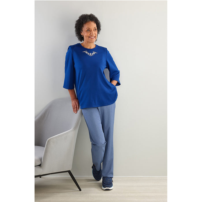 Silverts Women's Open Back 3/4 Length Sleeve Adaptive Shirt with Embroidery