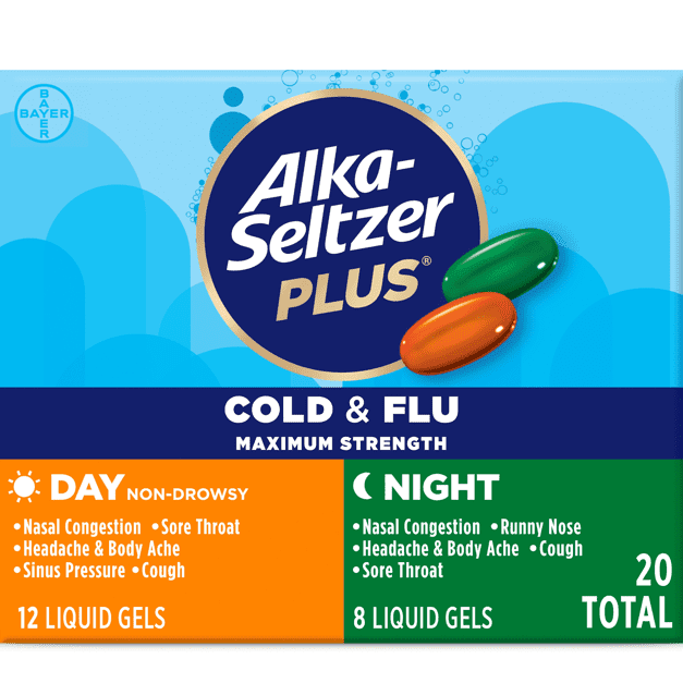 Alka-Seltzer Plus Cold & Flu Liquid Gels - Day 12 Ct + Night 8 Ct - Shop Home Med