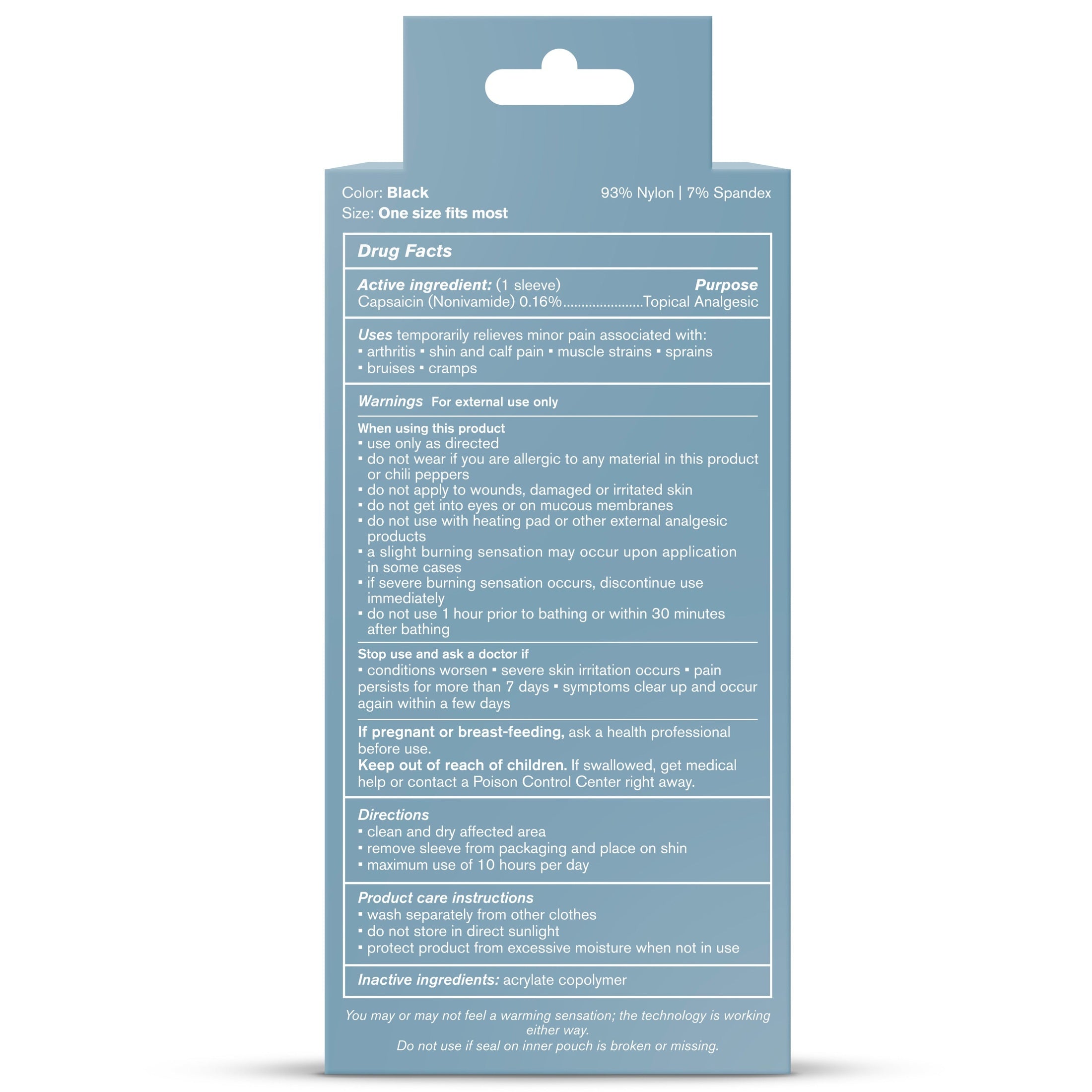 Blue package with text on a white background