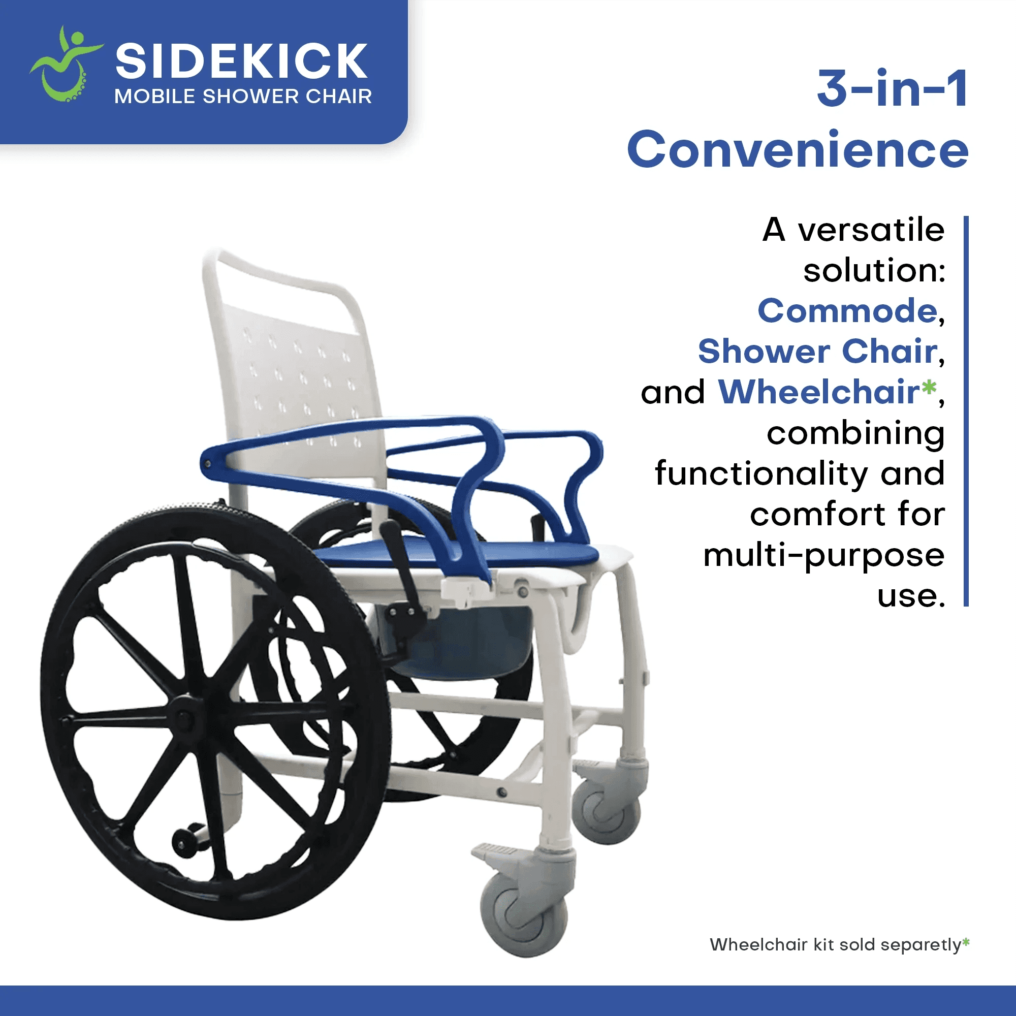 3-in-1 Sidekick Ultralight Shower Chair with Wheels
