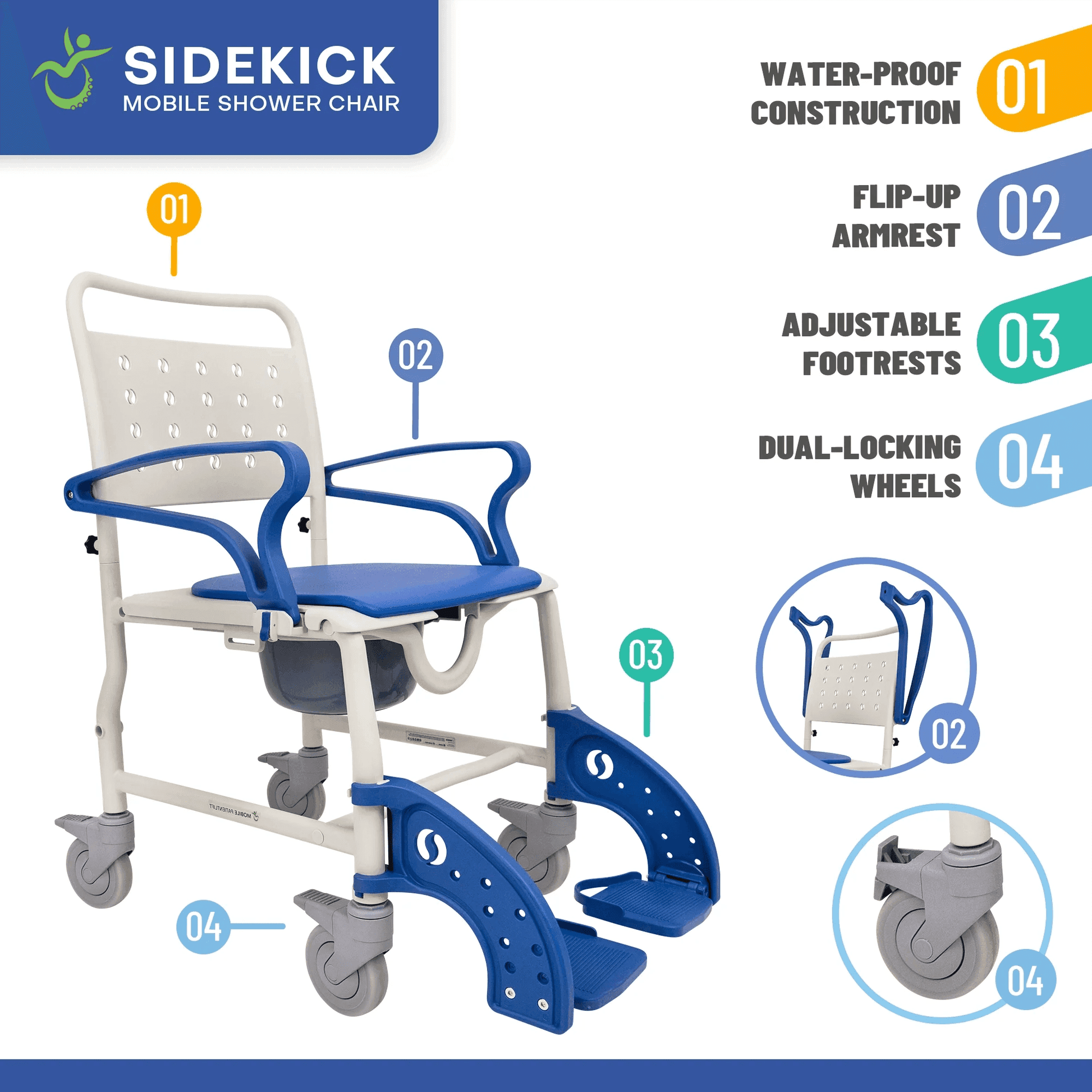 3-in-1 Sidekick Ultralight Shower Chair with Wheels