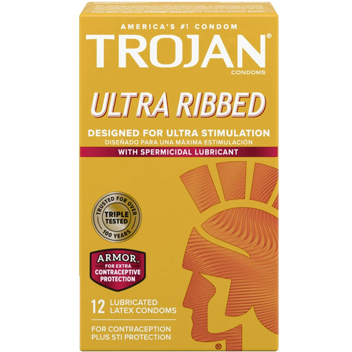 Trojan Ultra Ribbed Spermicidal Condoms - 12 Ct