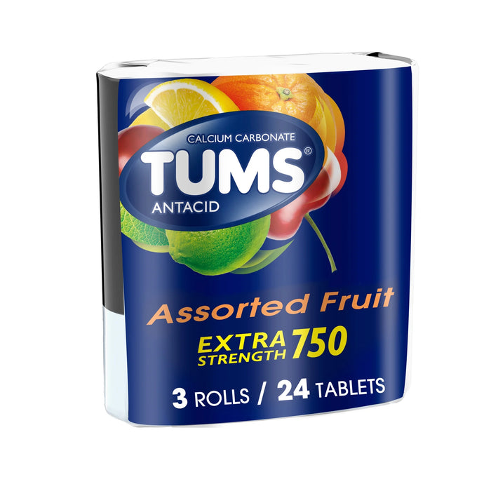 Tums Extra Strength 750Mg Assorted Fruit Antacids 3 Pack - 8 Ct