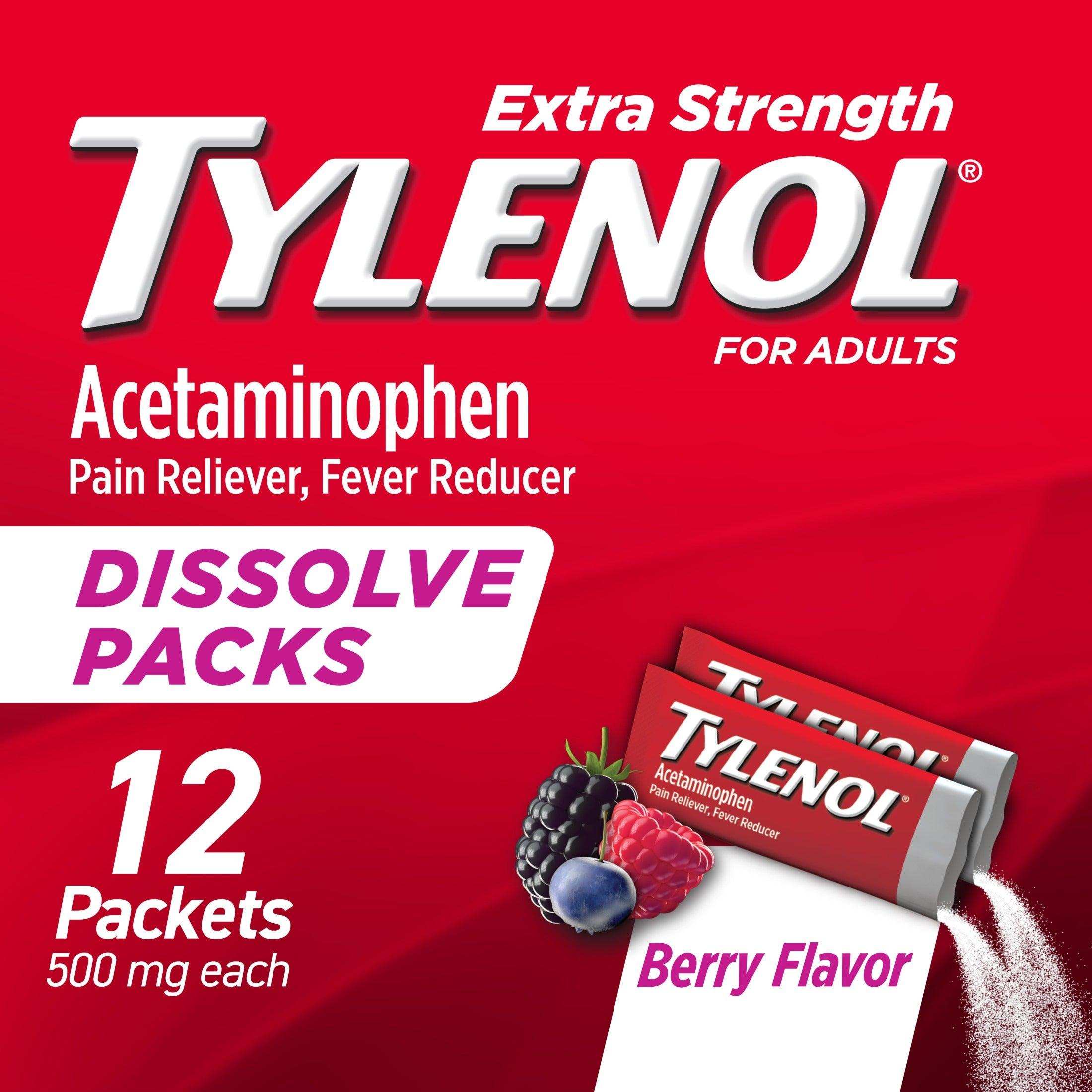 Tylenol Extra Strength Acetaminophen Dissolve Pack Berry - 12 Packets - Shop Home Med