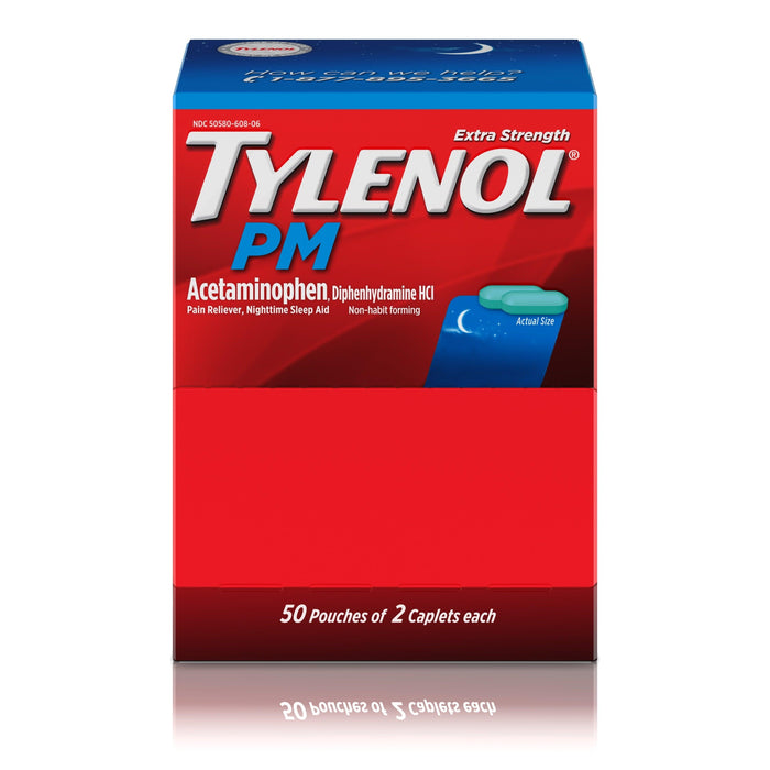 Tylenol PM Extra Strength Pain Reliever & Sleep Aid - 50 x 2 Caplets - Shop Home Med