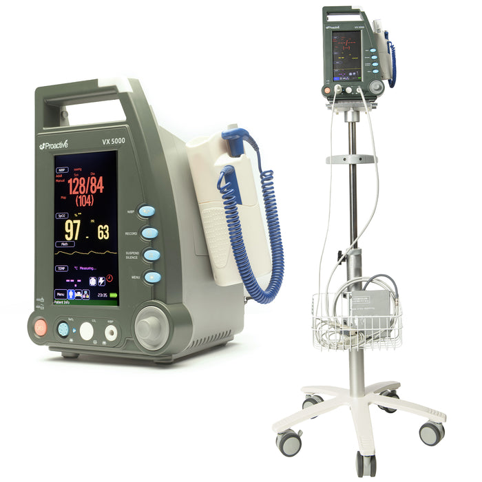 Proactive Medical Protekt VX 5000 Vital Signs Monitor with Stand - Basket & Wheels – NIBP - SpO2 - Pulse - Temperature