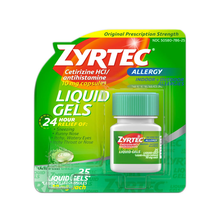 Zyrtec 24 Hour Allergy Relief 10Mg Liquid Gel Capsules - Cetirizine HCl