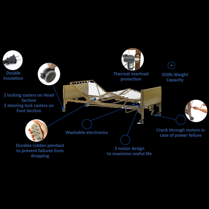 Invacare Full-Electric Bed Packages with Innerspring Mattress & Rails