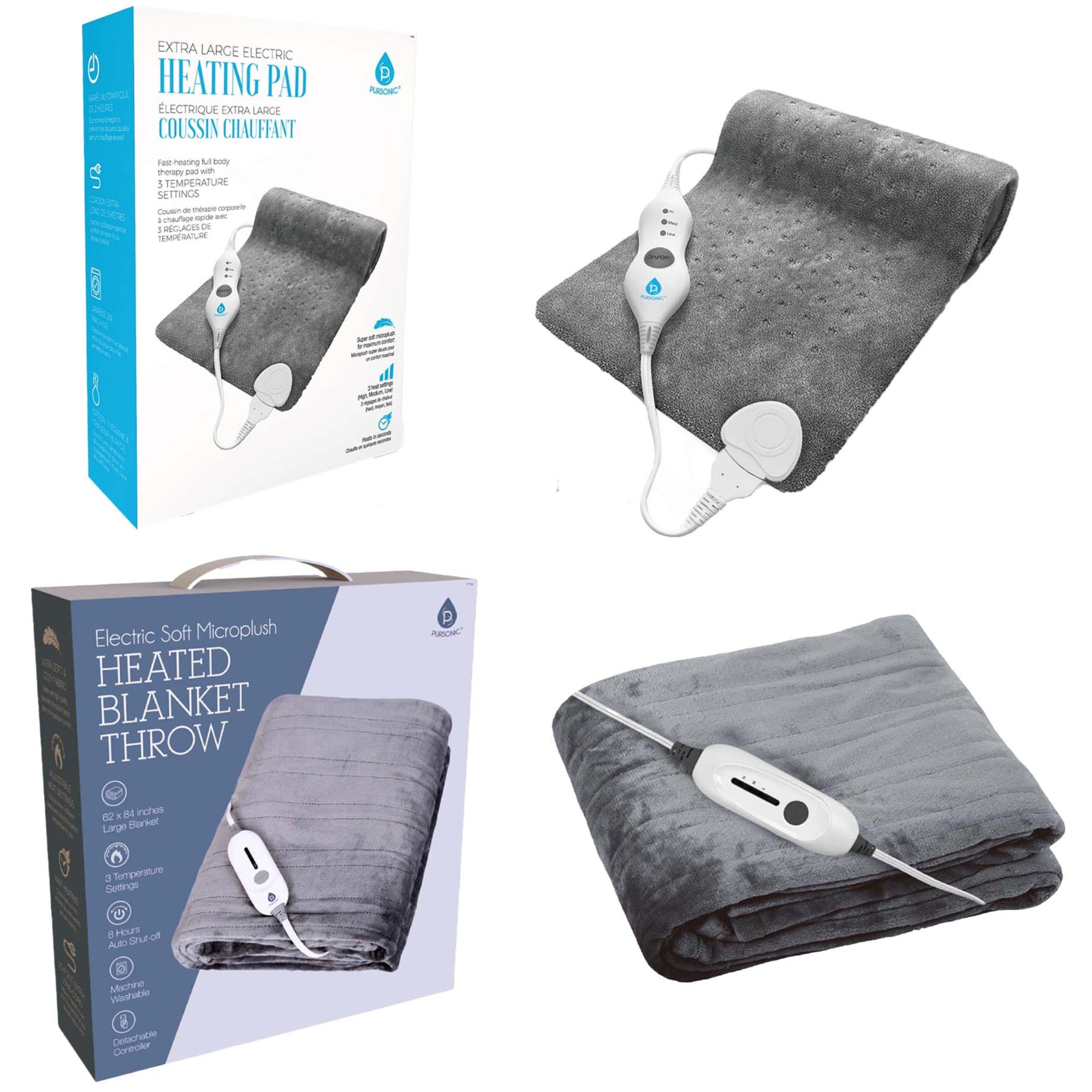 Pursonic Electric Heated Microplush Blanket and Heating Pad Set Cozy Comfort Bundle shophomemed