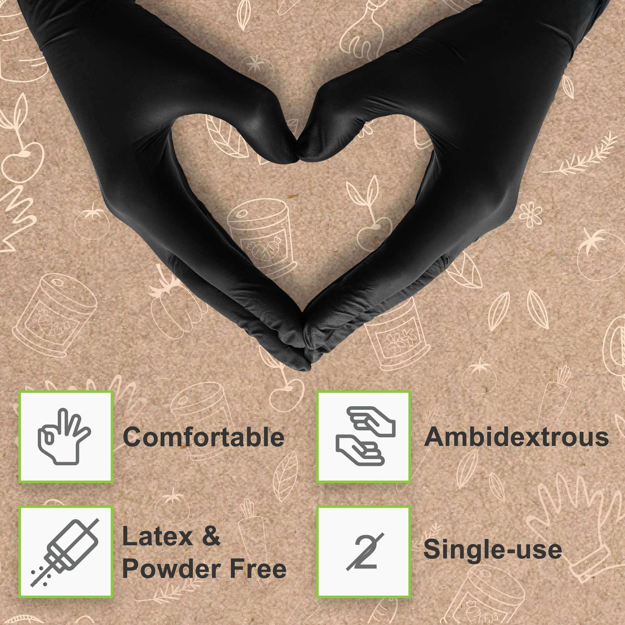 FifthPulse Biodegradable Gloves Latex-Free Powder Free Medical Exam Black