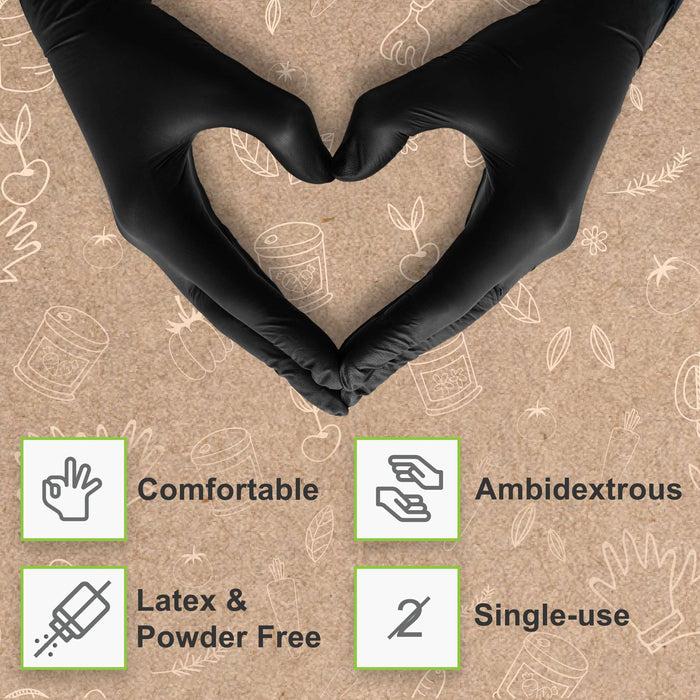 Guantes biodegradables FifthPulse sin látex y sin polvo para exámenes médicos, de color negro