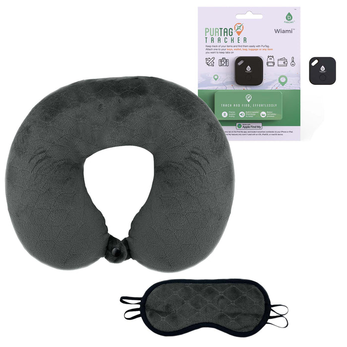 Pursonic Memory Foam Travel Pillow with Sleep Mask and Purtag Tracker Traveler Bundle shophomemed