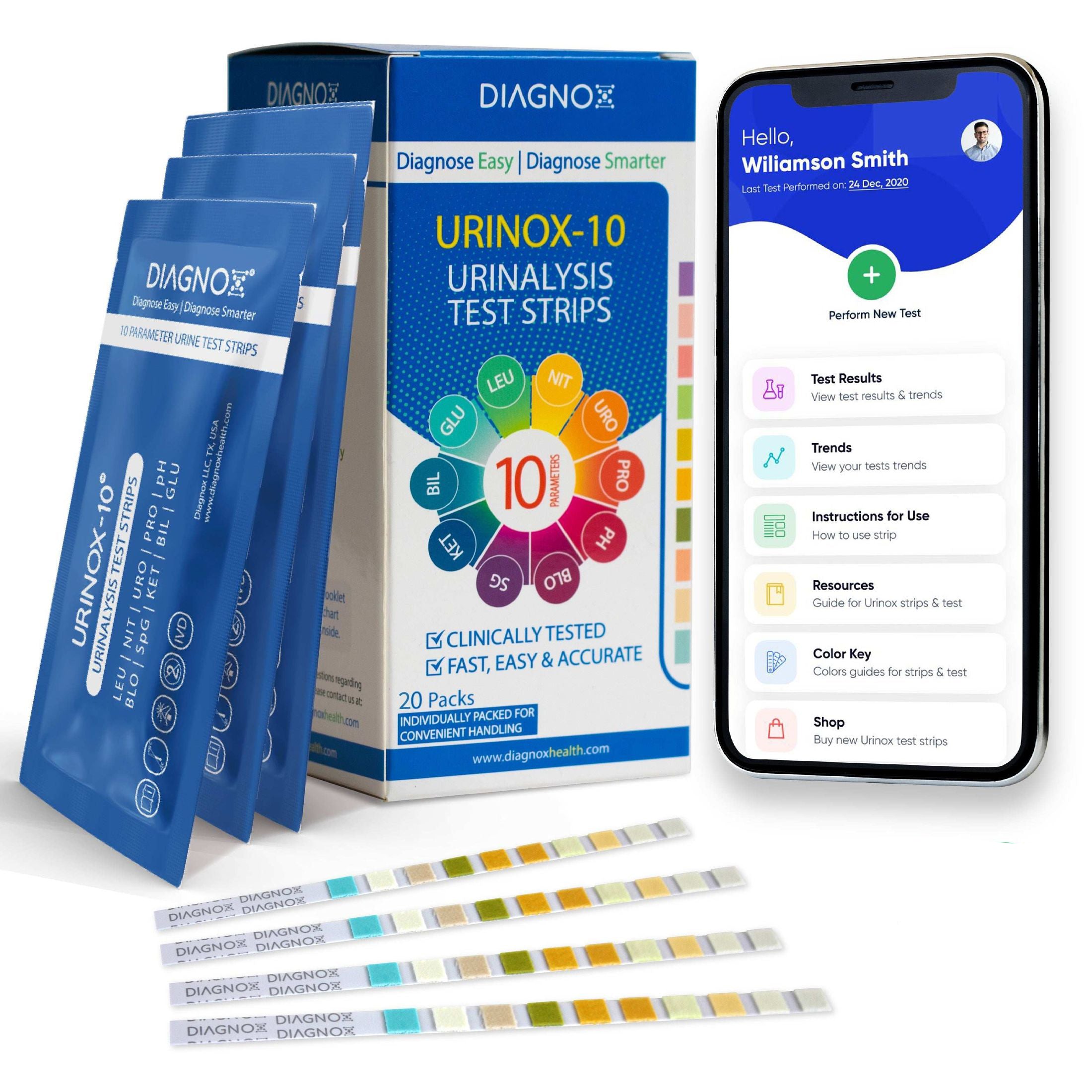 Diagnox Urinox-10 Urinalysis Test Strips