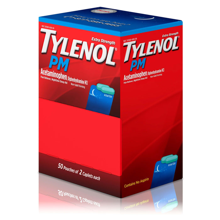 Tylenol PM Extra Strength Pain Reliever & Sleep Aid - 50 x 2 Caplets - Shop Home Med
