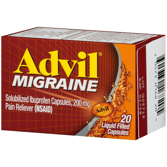 Advil Migraine Pain Reliever and Fever Reducer Liquid Filled Capsules, 200 mg - 20ct. - Shop Home Med