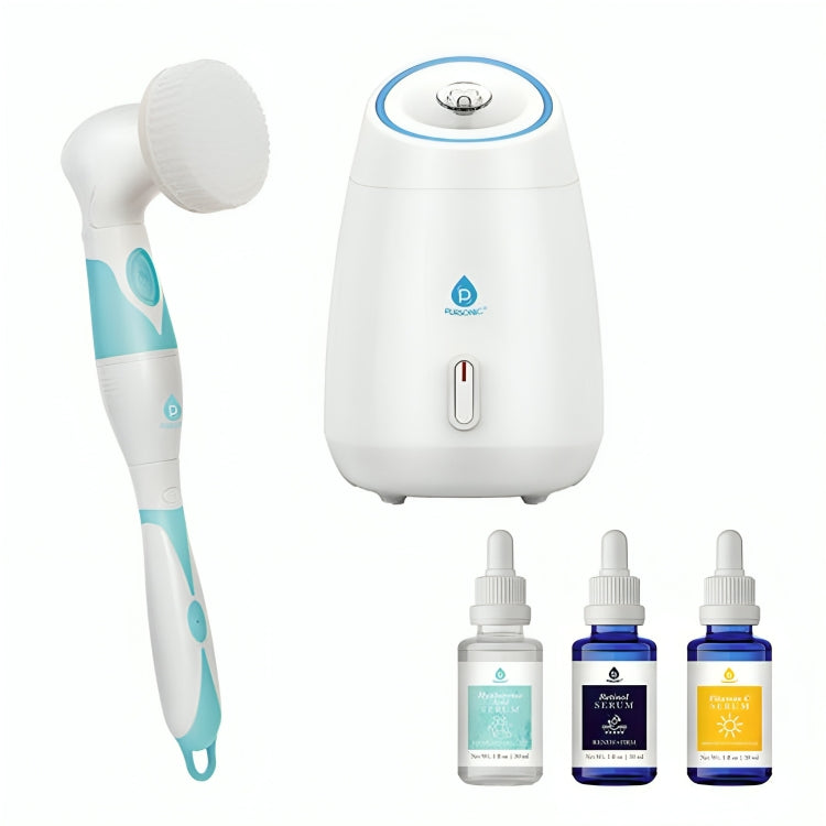 Pursonic Complete Spa & Skincare Bundle - Facial Steamer, Cleansing Brush, and Anti-Aging Serum Set
