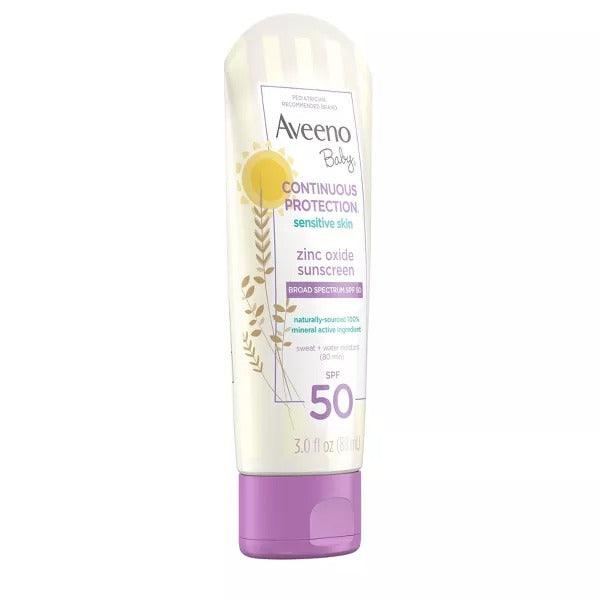 Aveeno Baby Continuous Protection Sensitive Skin Sunscreen Lotion, Broad Spectrum SPF50 - 3 oz - Shop Home Med