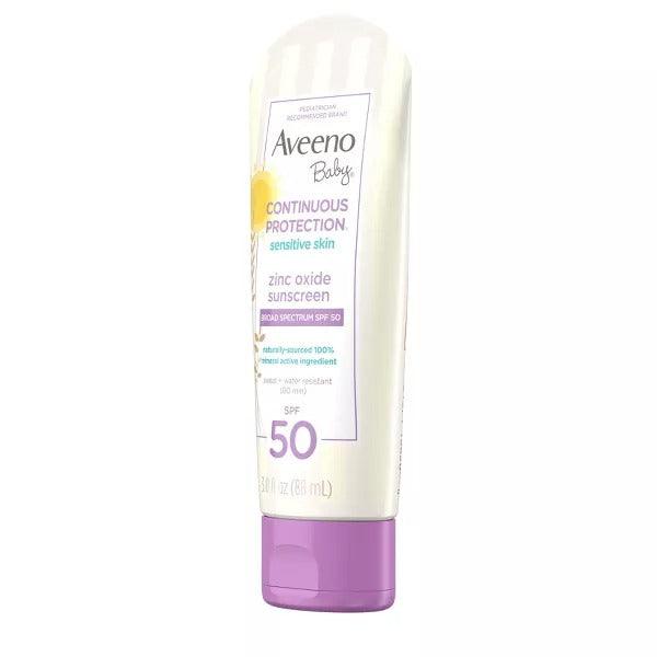 Aveeno Baby Continuous Protection Sensitive Skin Sunscreen Lotion, Broad Spectrum SPF50 - 3 oz - Shop Home Med