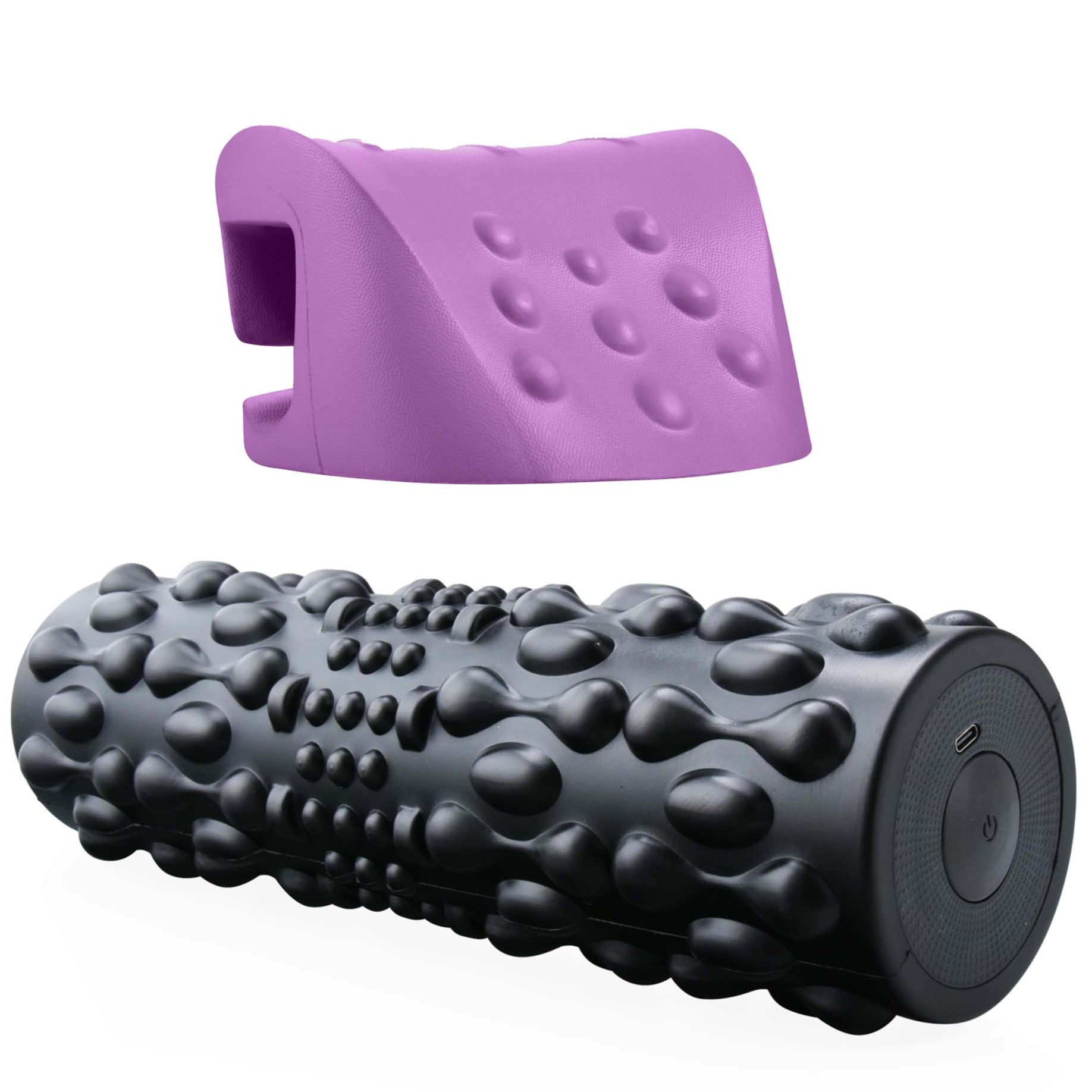 Pursonic Vibrating Foam Roller + Neck and Shoulder Stretcher Muscle Relief Bundle shophomemed