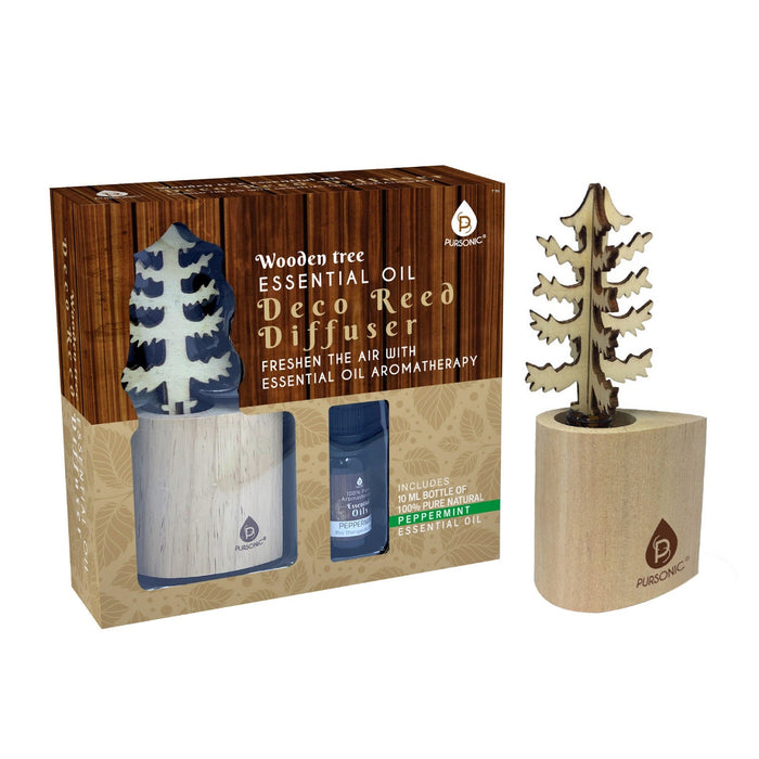 Pursonic 3D Wooden Standard Tree Reed Diffuser with Essential Oil