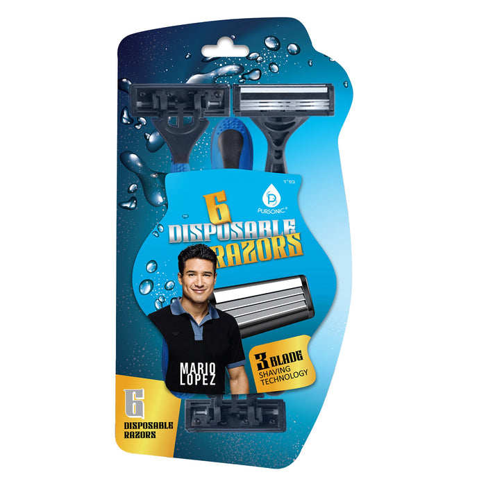 Pursonic Mario Lopez 6 Disposable Razors - 3 Blade Shaving Surface Technology