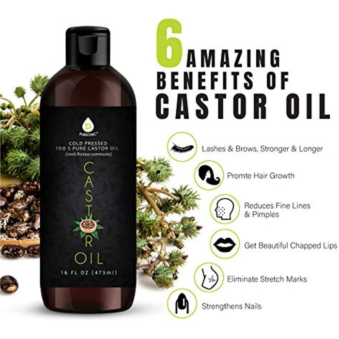 Pursonic 100% Pure Cold Pressed Castor Oil 16 Oz