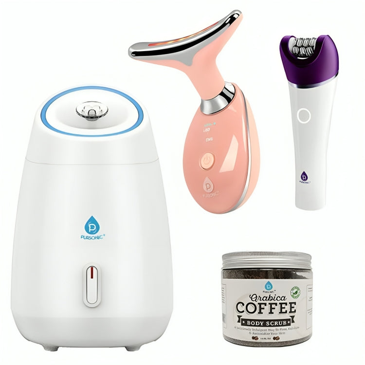 Pursonic Radiant Glow Beauty & Self-Care Bundle - Facial Steamer, LED Therapy, Epilator & More!