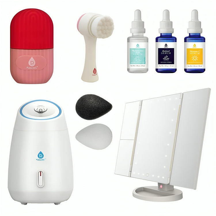 Pursonic Ultimate Skincare & Beauty Bundle - Facial Steamer, Tri-Fold Vanity Mirror, Anti-Aging Serum Set & More!