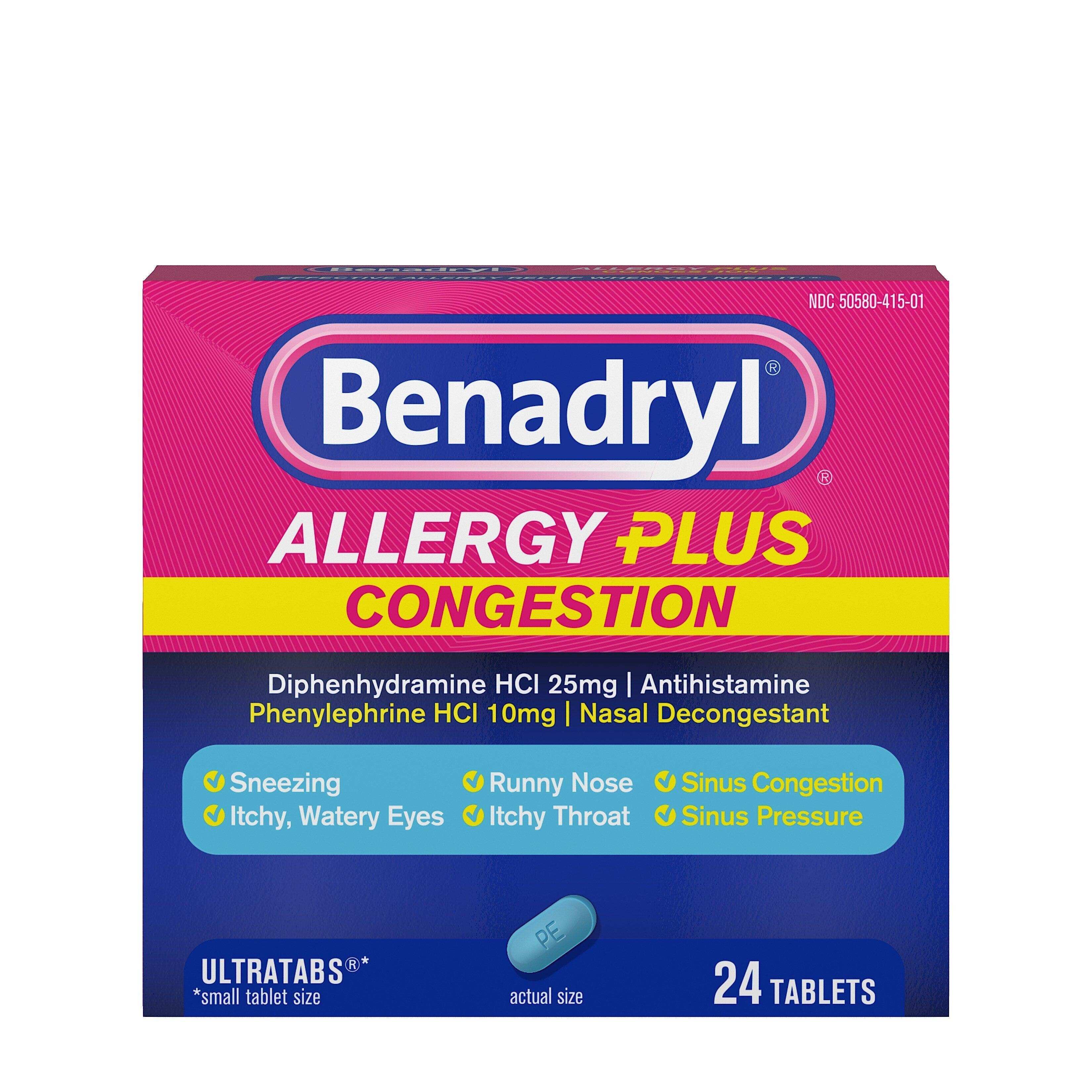 Benadryl Allergy Plus Congestion Ultra Tablets 24 Count - Shop Home Med